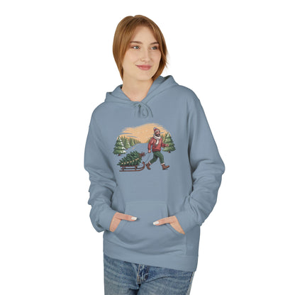 Christmas Tree Hauler Hoodie - Vintage Santa Pulling Tree Winter Sweatshirt