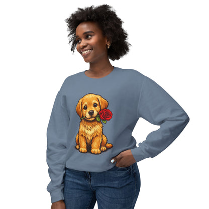 Golden Retriever Puppy Sweatshirt - Cute Puppy with Rose Crewneck