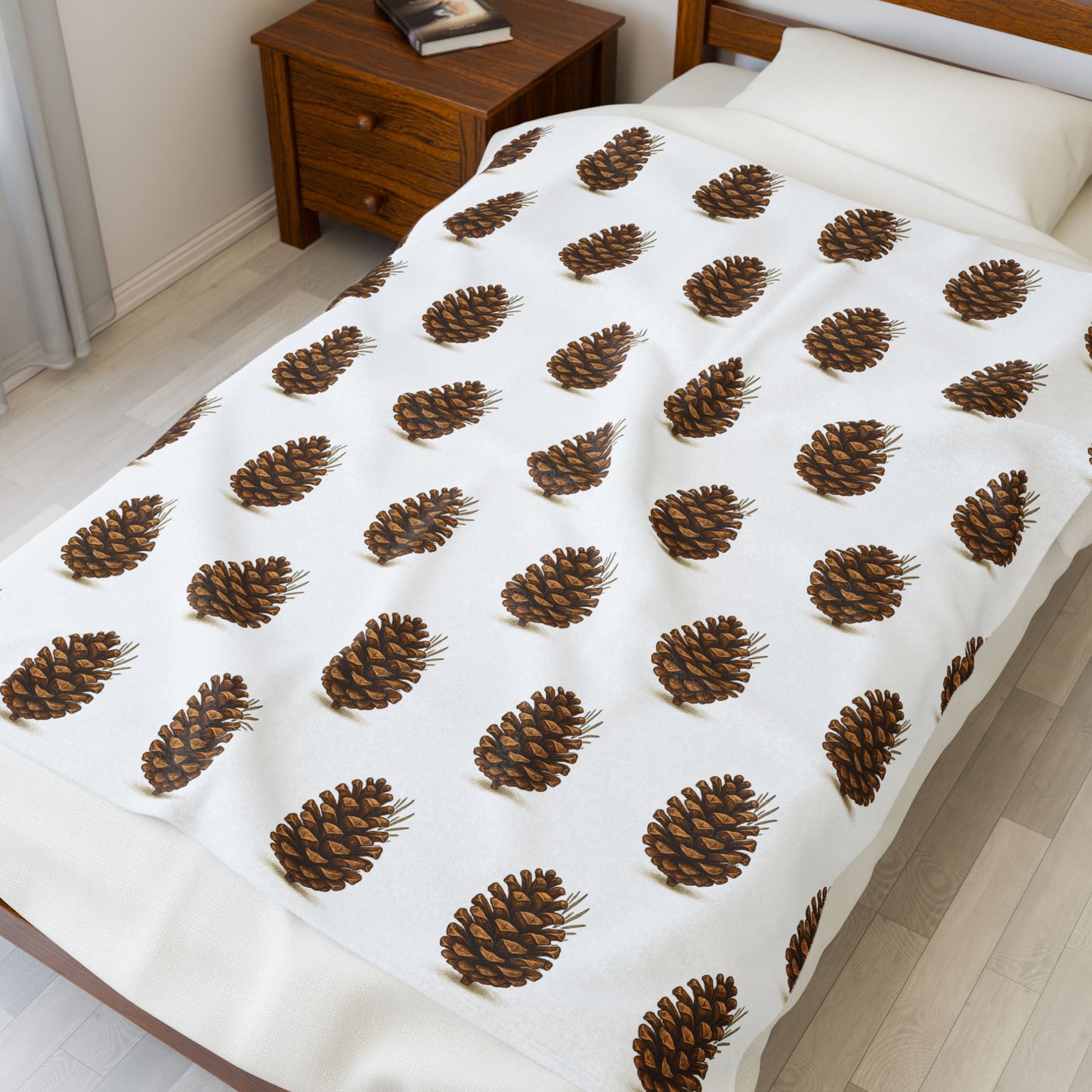 Cozy Pinecone Velveteen Plush Blanket | Soft Throw for Winter Holidays, Home Decor, Gift for Mom, Snuggling, Camping
