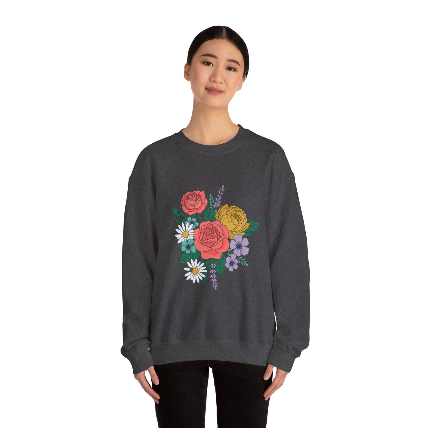Floral Bouquet Crewneck Sweatshirt — Rose & Daisy Garden Graphic