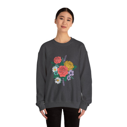 Floral Bouquet Crewneck Sweatshirt — Rose & Daisy Garden Graphic