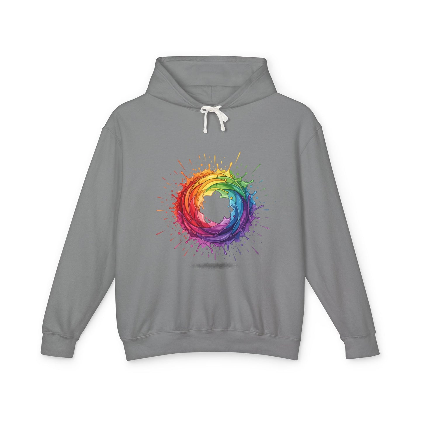 Rainbow Splash Circle Hoodie — Colorful Abstract Pride Pullover