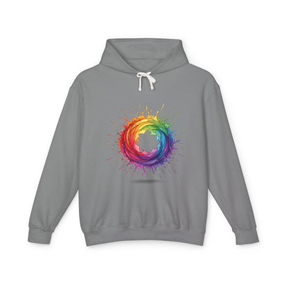 Rainbow Splash Circle Hoodie — Colorful Abstract Pride Pullover