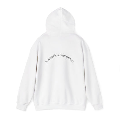 Hoodie — "Smiling Is a Superpower" Minimal White Pullover