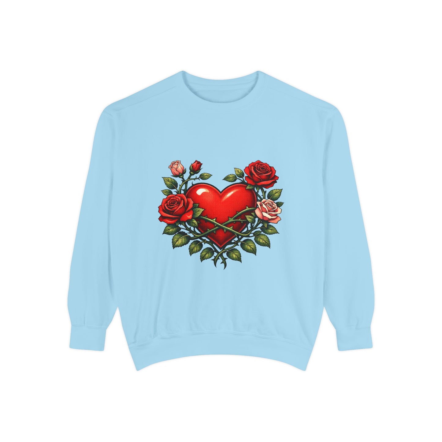 Heart & Roses Sweatshirt — Vintage Tattoo Style Valentine Pullover