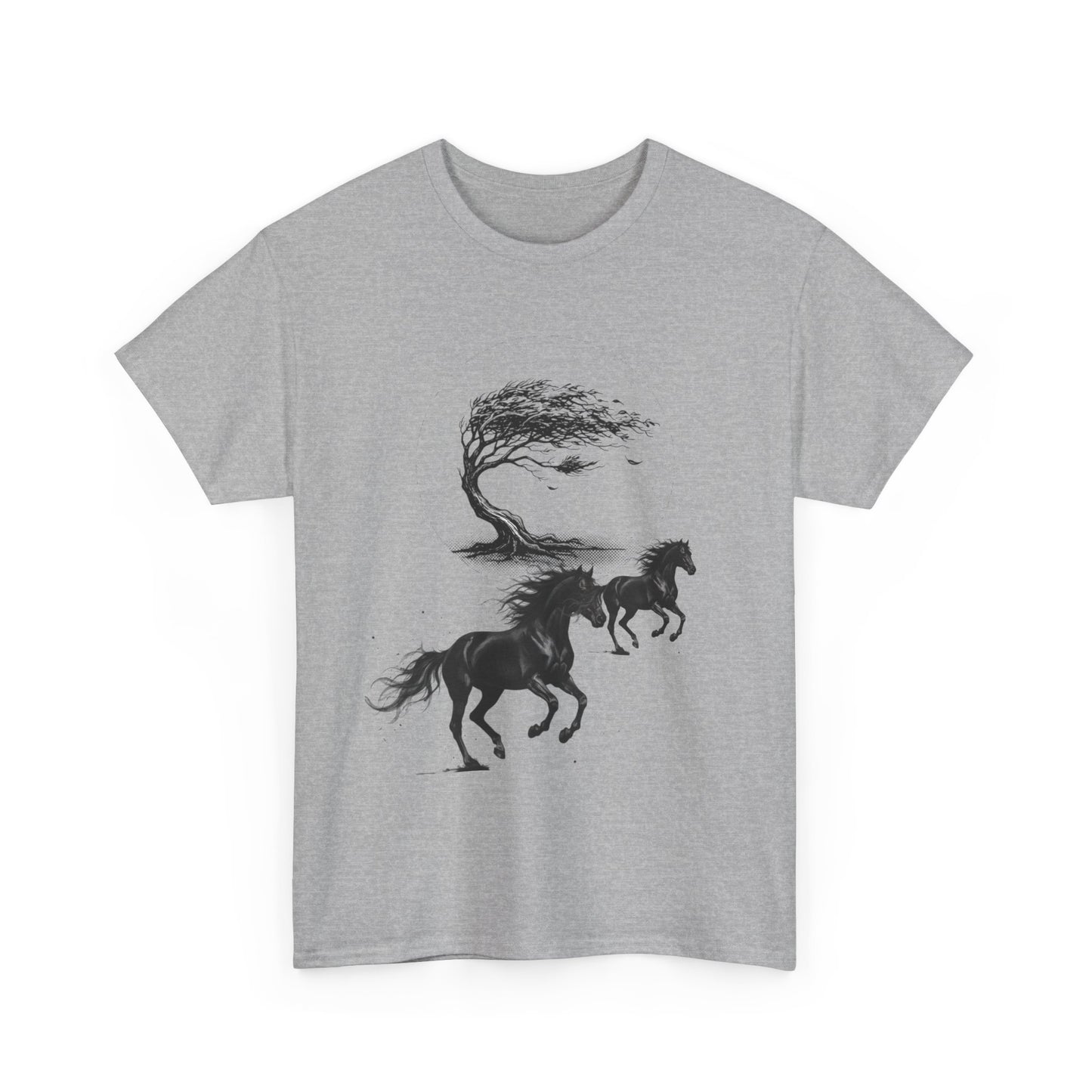 Horse Silhouette Tee — Windblown Tree & Galloping Horses Graphic T-Shirt