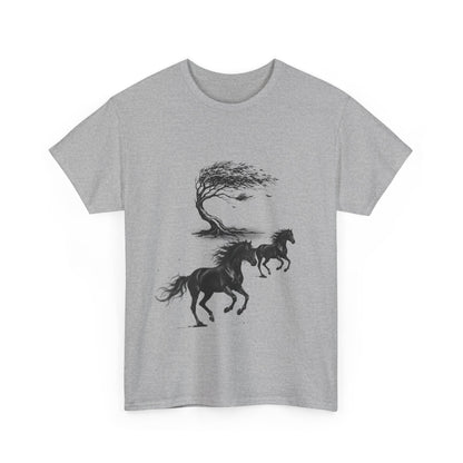 Horse Silhouette Tee — Windblown Tree & Galloping Horses Graphic T-Shirt