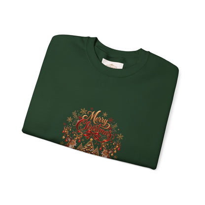 Merry Christmas Reindeer & Christmas Tree Sweatshirt – Festive Holiday Crewneck with Decorative Sleeves