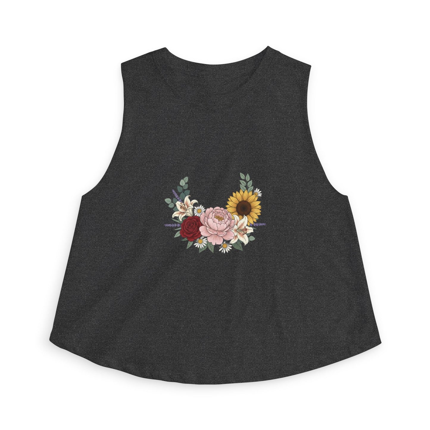 Floral Bouquet Crop Top — Sunflower & Rose Women's Tank