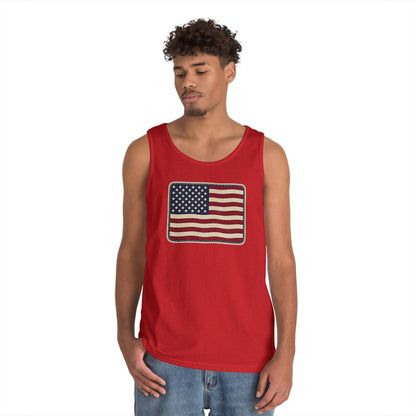 American Flag Tank Top — Vintage USA Patch "Made in USA" Sleeveless Tee