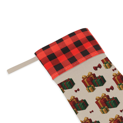 Festive Christmas Stocking, Holiday Gift Holder, Red Buffalo Plaid Decoration, Personalized Xmas Stocking, Cozy Home Accent