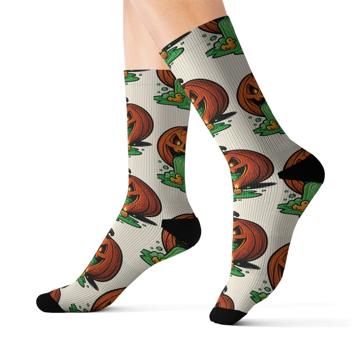 Halloween Sublimation Socks, Fun Holiday Socks, Pumpkin and Monster Design, Cozy Fall Accessories, Unique Gift for October