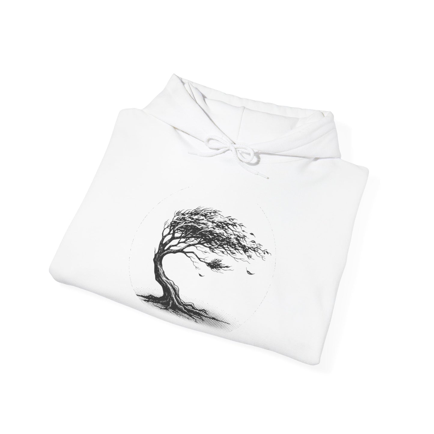 Windswept Tree Hoodie – Minimal Black Ink Nature Pullover