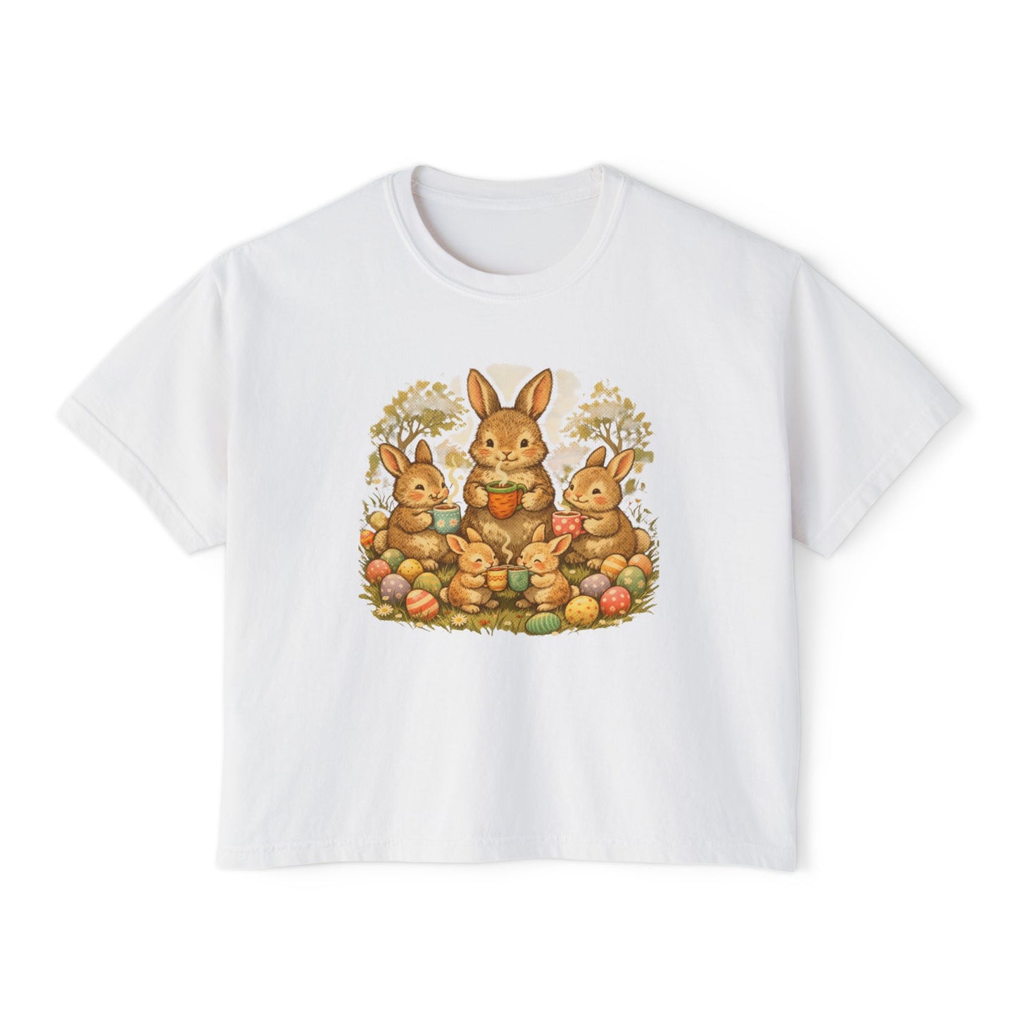Easter Bunny Family Women's Boxy Tee — Cute Vintage Rabbits & Easter Eggs