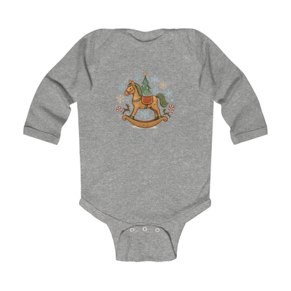 Baby Christmas Rocking Horse Long Sleeve Bodysuit — Holiday Nursery Outfit
