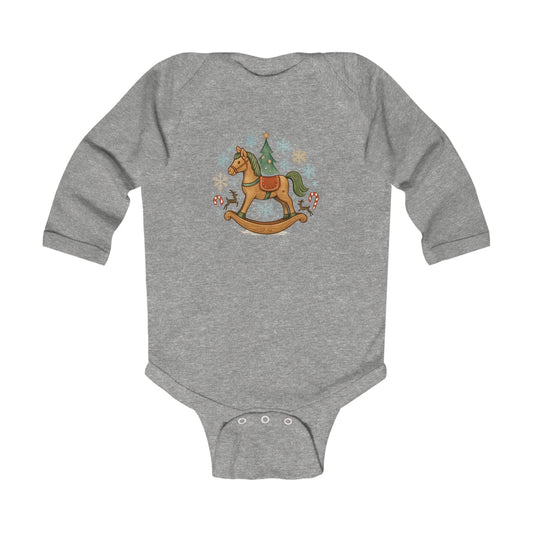 Baby Christmas Rocking Horse Long Sleeve Bodysuit — Holiday Nursery Outfit