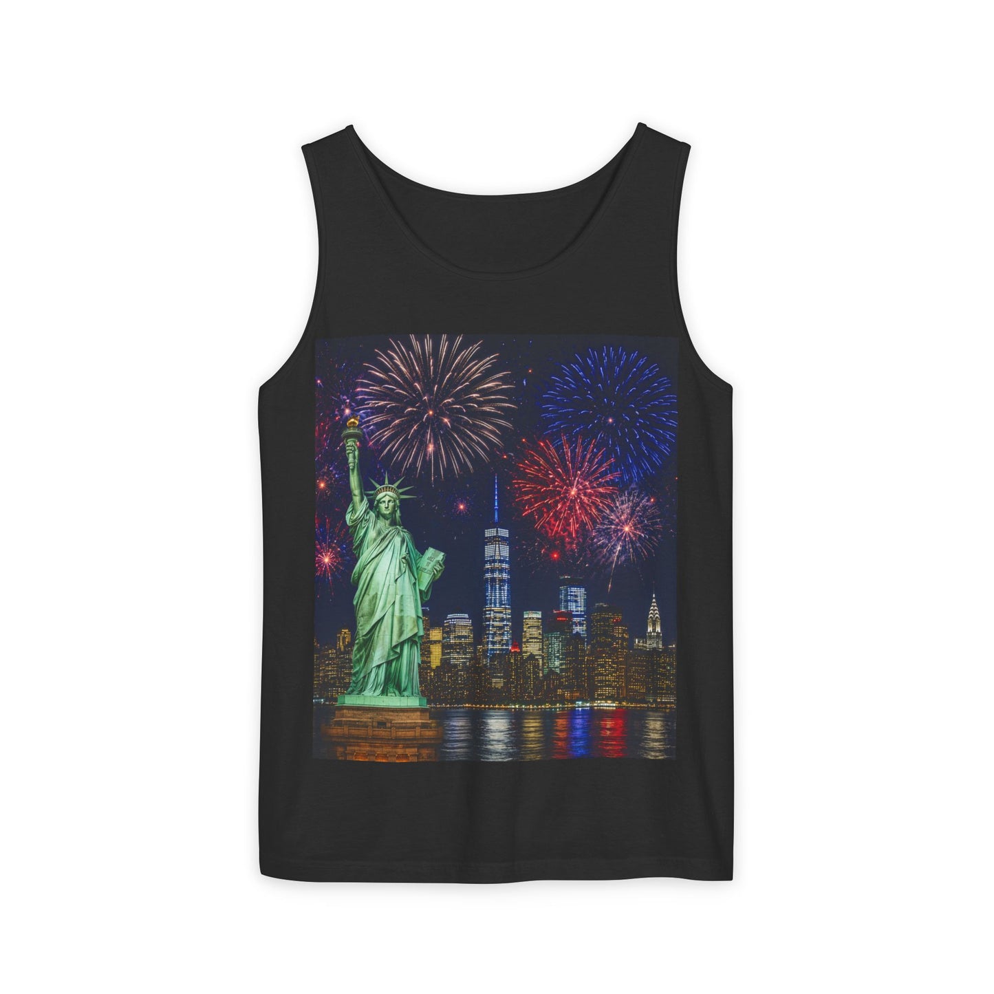 Liberty Fireworks Tank Top — Statue of Liberty & NYC Skyline 4th of July Shirt