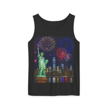 Liberty Fireworks Tank Top — Statue of Liberty & NYC Skyline 4th of July Shirt