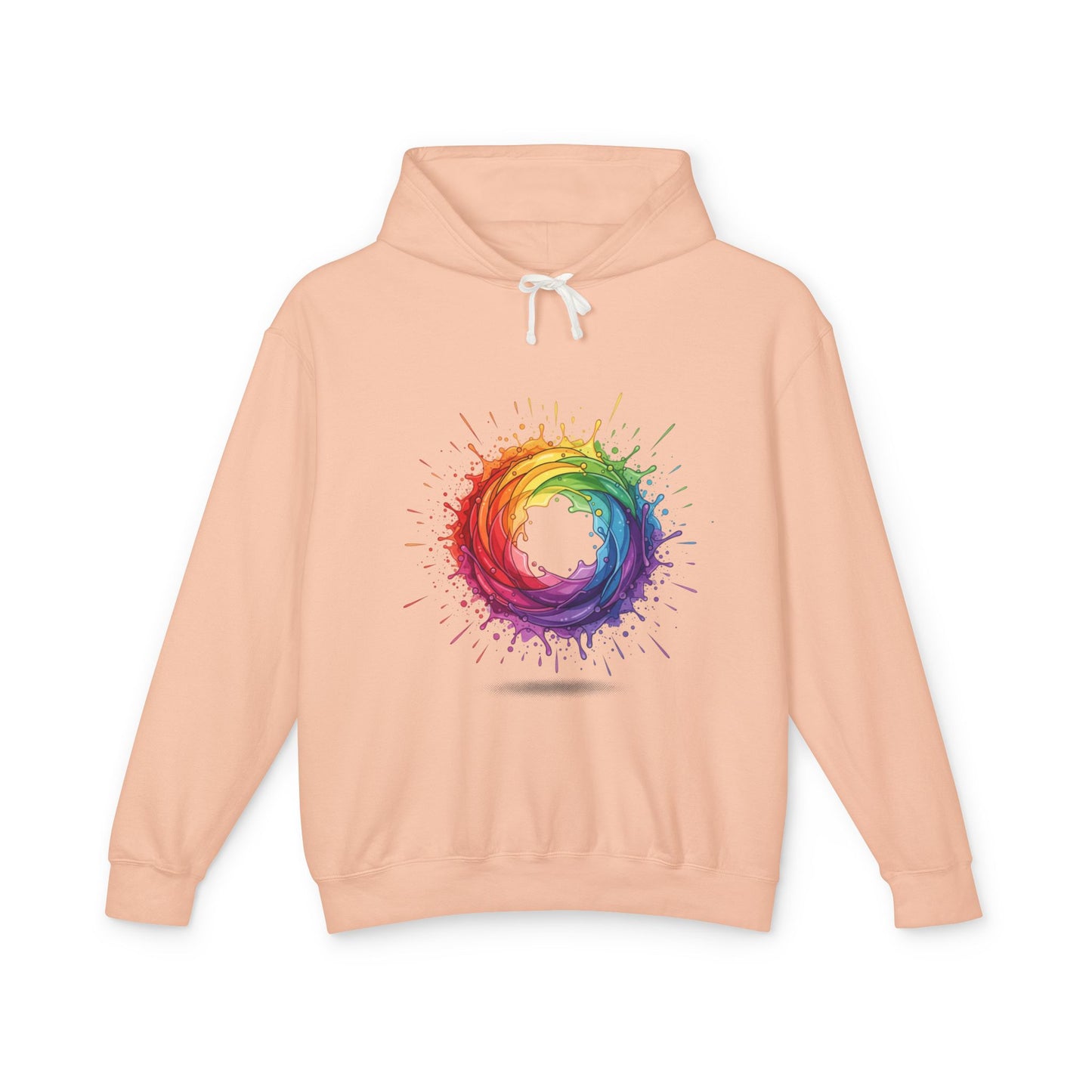 Rainbow Splash Circle Hoodie — Colorful Abstract Pride Pullover
