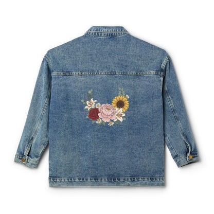 Embroidered Floral Denim Jacket — Women's Boho Sunflower & Rose Jean Jacket