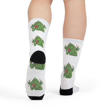 Christmas Tree Pattern Crew Socks — Holiday Sublimation Socks with Cute Evergreen Design
