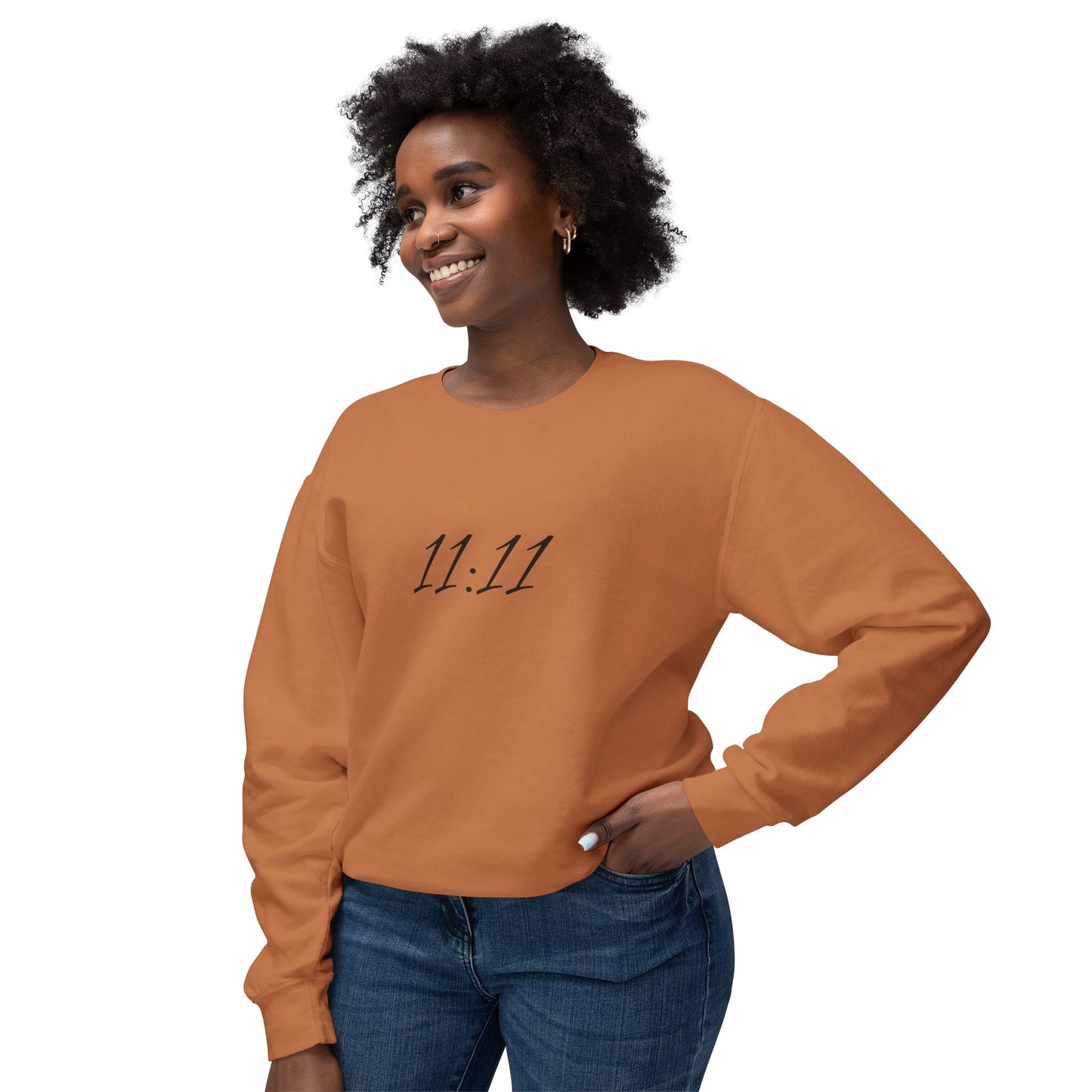 11:11 Crewneck Sweatshirt — Minimal White 'Blessed' Back Design