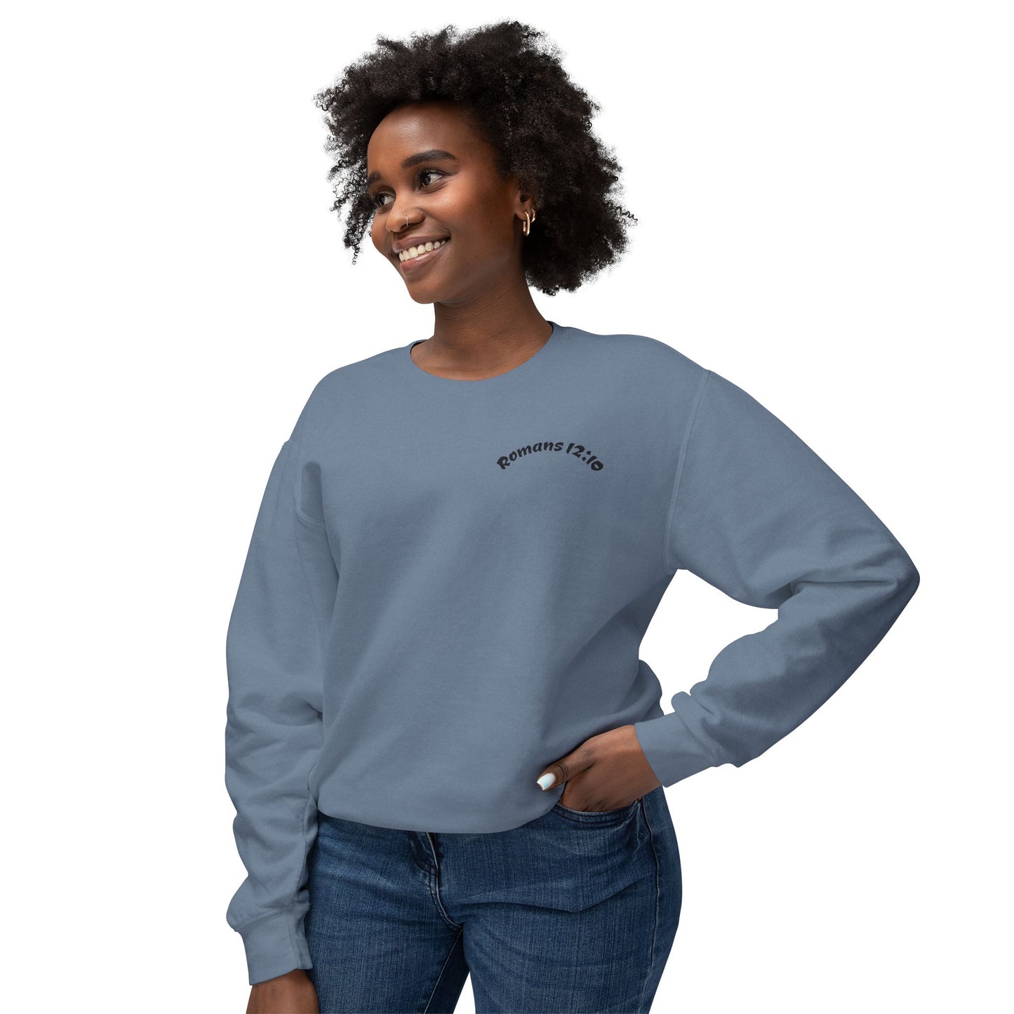 Crewneck Sweatshirt - "Romans 12:10" Minimal Christian Faith Pullover