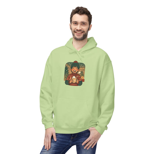 Cosmic Holiday Fleece Hoodie, Cozy Unisex Sweatshirt, Festive Winter Apparel, Unique Gift, Warm Outerwear