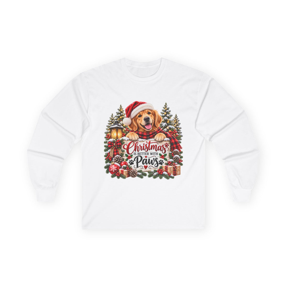 Christmas Is Better With Paws – Golden Retriever Christmas Unisex Long Sleeve Shirt