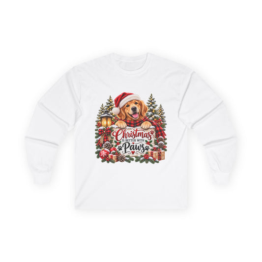 Christmas Is Better With Paws – Golden Retriever Christmas Unisex Long Sleeve Shirt
