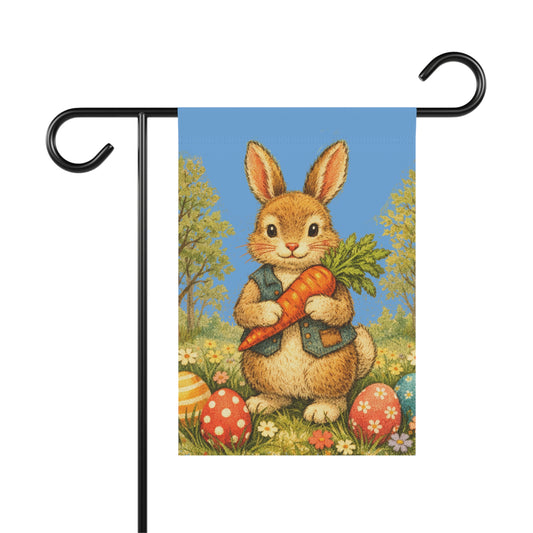 Easter Bunny Garden Flag — Vintage Bunny with Carrot & Eggs Garden Banner