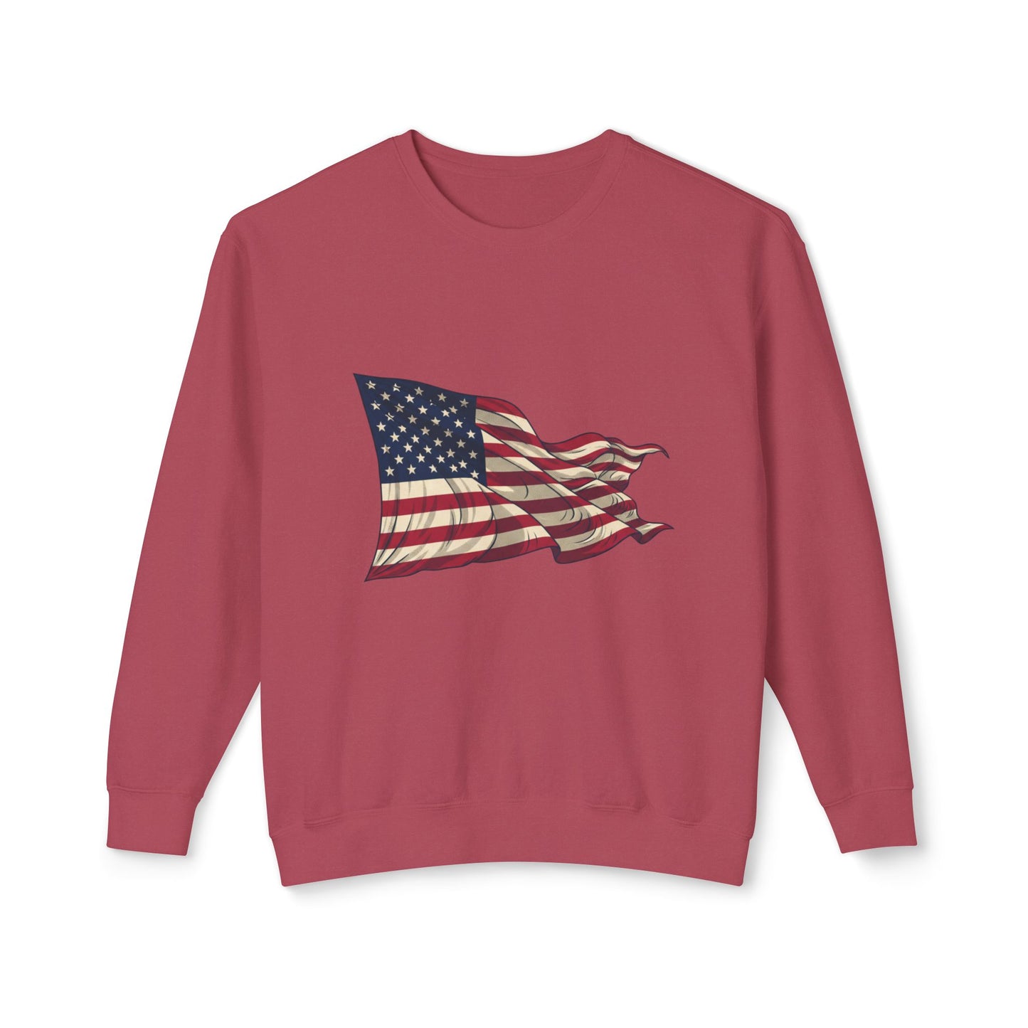 American Flag Crewneck Sweatshirt — Vintage Waving USA Graphic