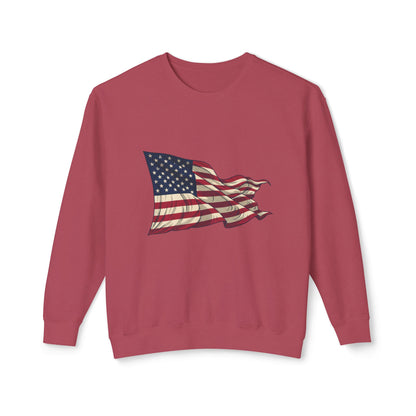 American Flag Crewneck Sweatshirt — Vintage Waving USA Graphic