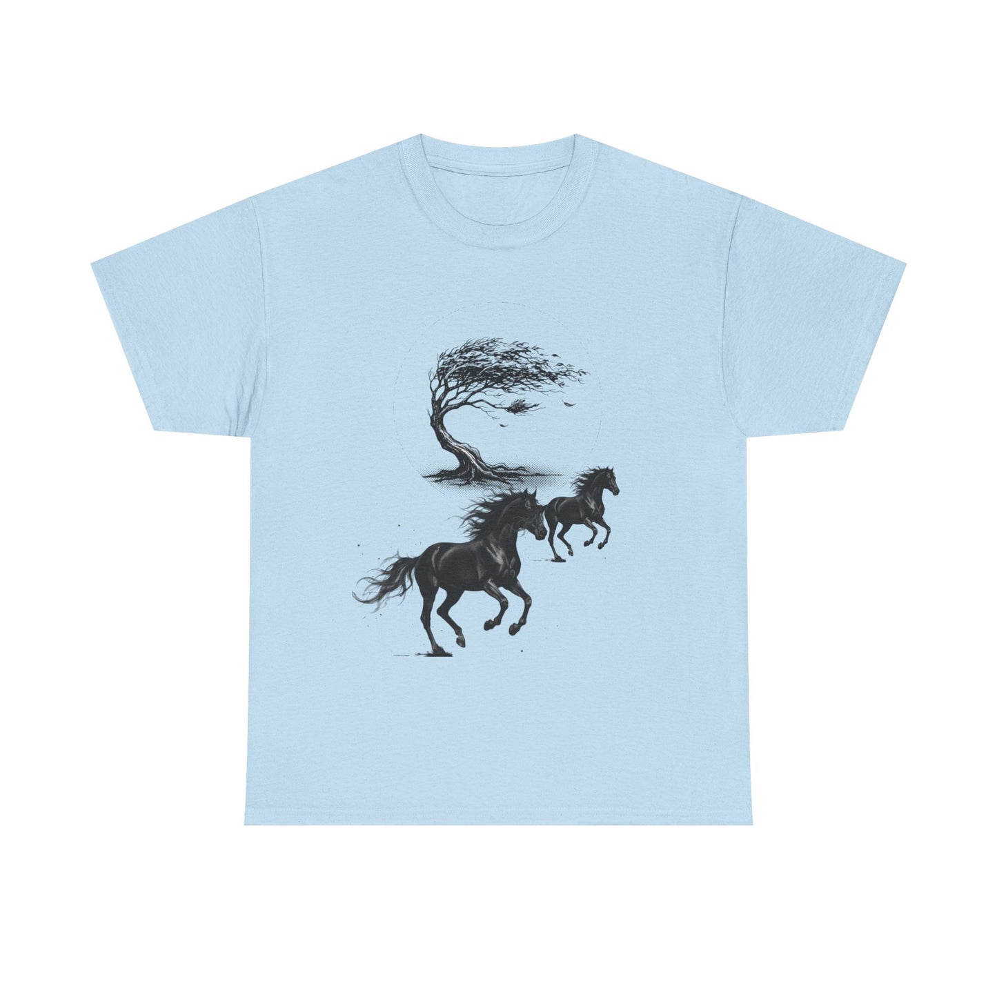 Horse Silhouette Tee — Windblown Tree & Galloping Horses Graphic T-Shirt