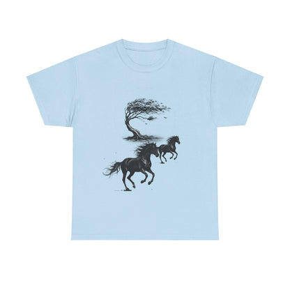 Horse Silhouette Tee — Windblown Tree & Galloping Horses Graphic T-Shirt