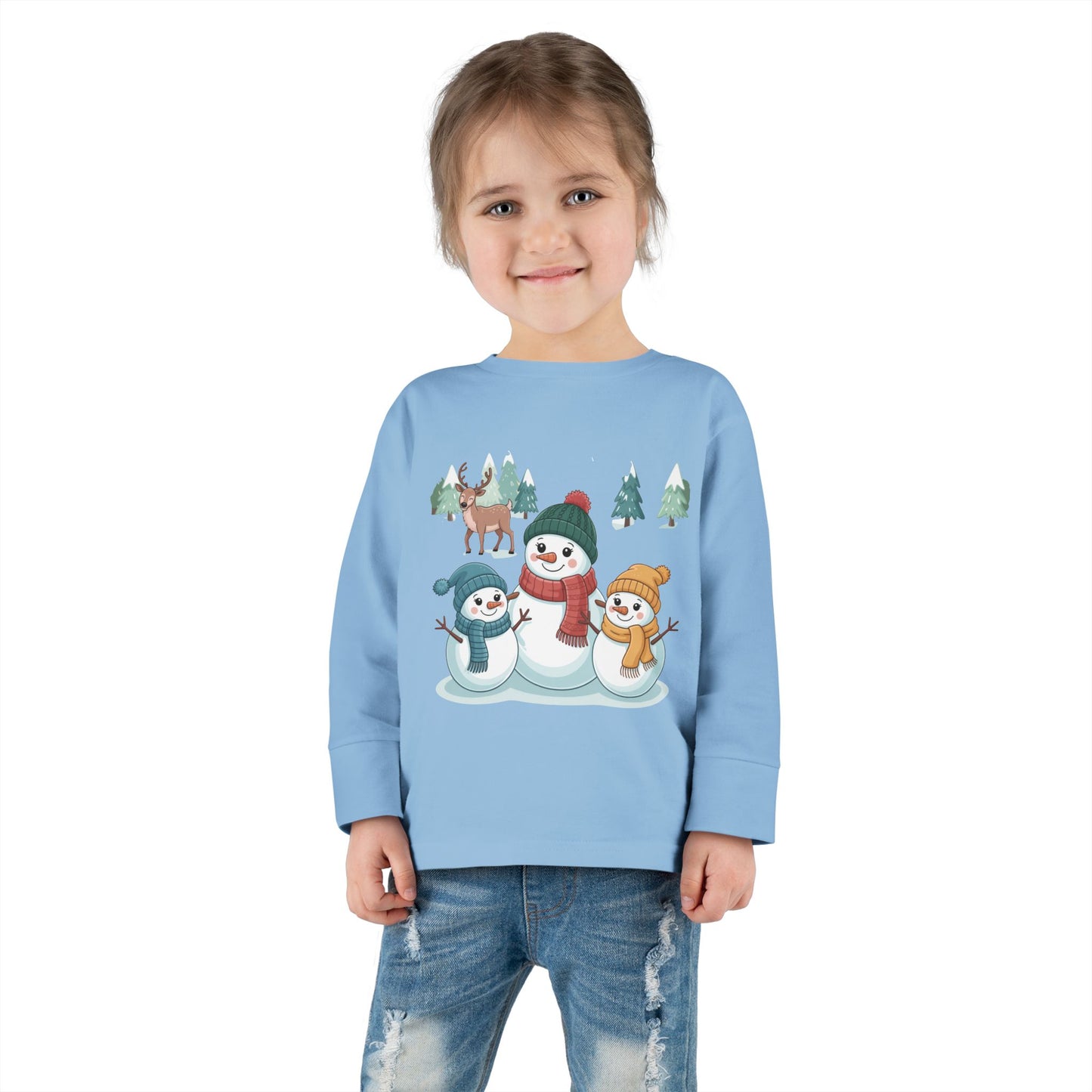 Toddler Long Sleeve Tee — Cute Snowman Family "Let It" Winter Holiday Shirt