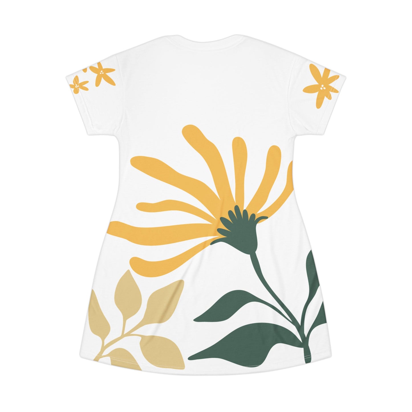 Floral A-Line T-Shirt Dress — Yellow Daisy All-Over Print
