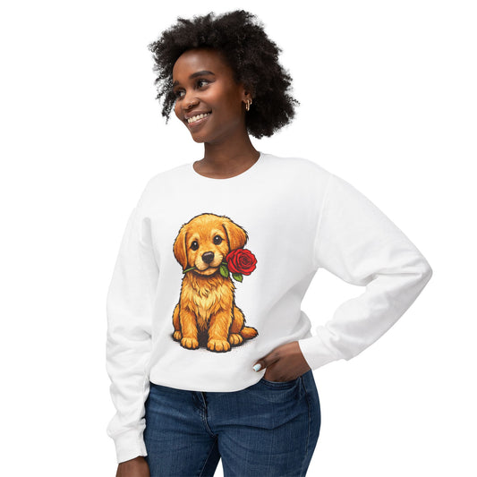 Golden Retriever Puppy Sweatshirt - Cute Puppy with Rose Crewneck