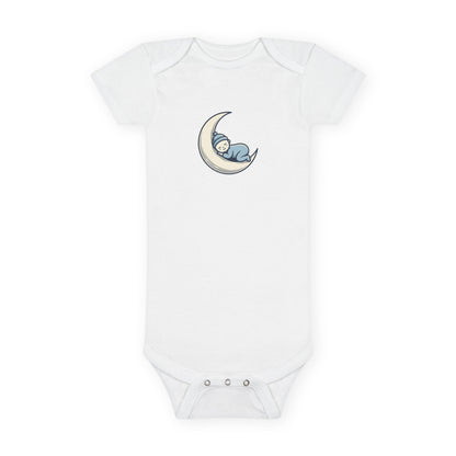 Baby Onesie - 'Little Dreamer' Moon & Sleeping Baby Short Sleeve Bodysuit