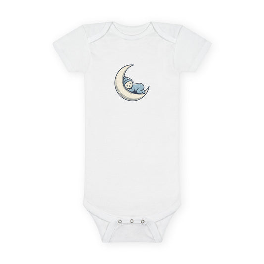 Baby Onesie - 'Little Dreamer' Moon & Sleeping Baby Short Sleeve Bodysuit