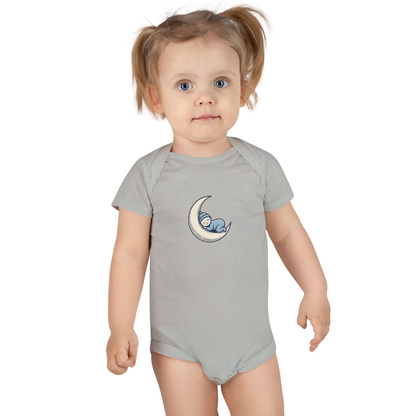 Baby Onesie - 'Little Dreamer' Moon & Sleeping Baby Short Sleeve Bodysuit