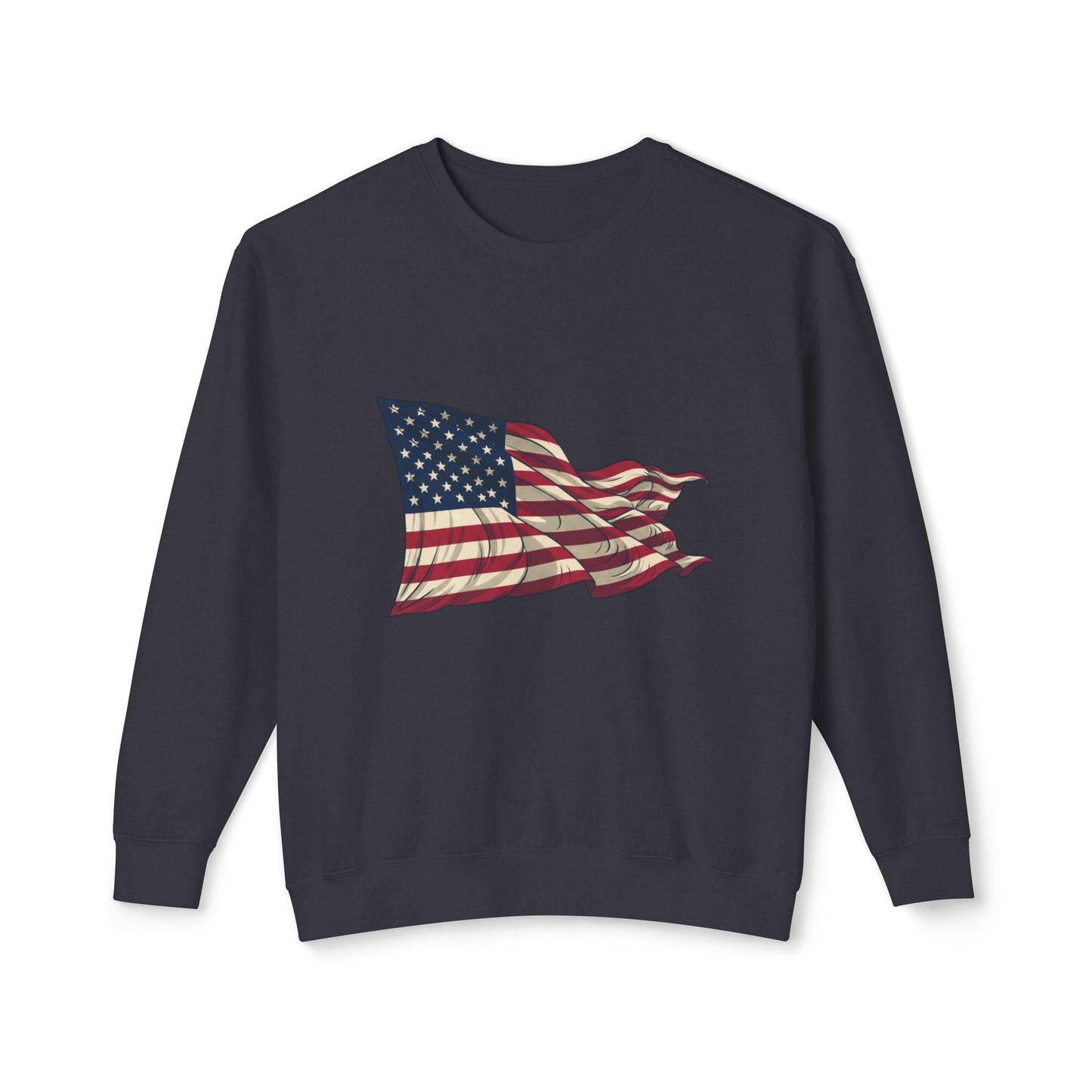 American Flag Crewneck Sweatshirt — Vintage Waving USA Graphic