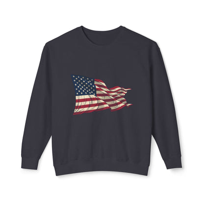 American Flag Crewneck Sweatshirt — Vintage Waving USA Graphic