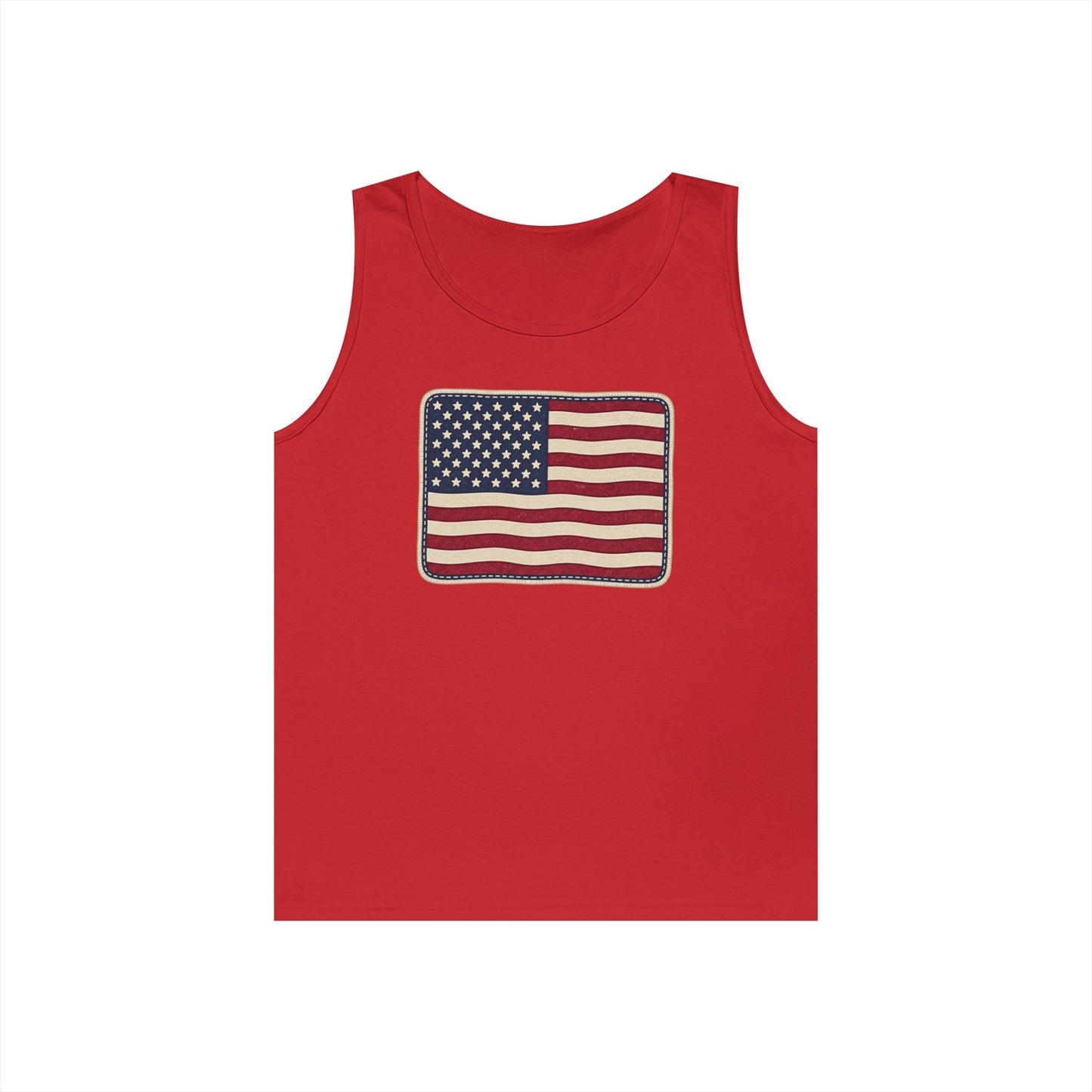 American Flag Tank Top — Vintage USA Patch "Made in USA" Sleeveless Tee