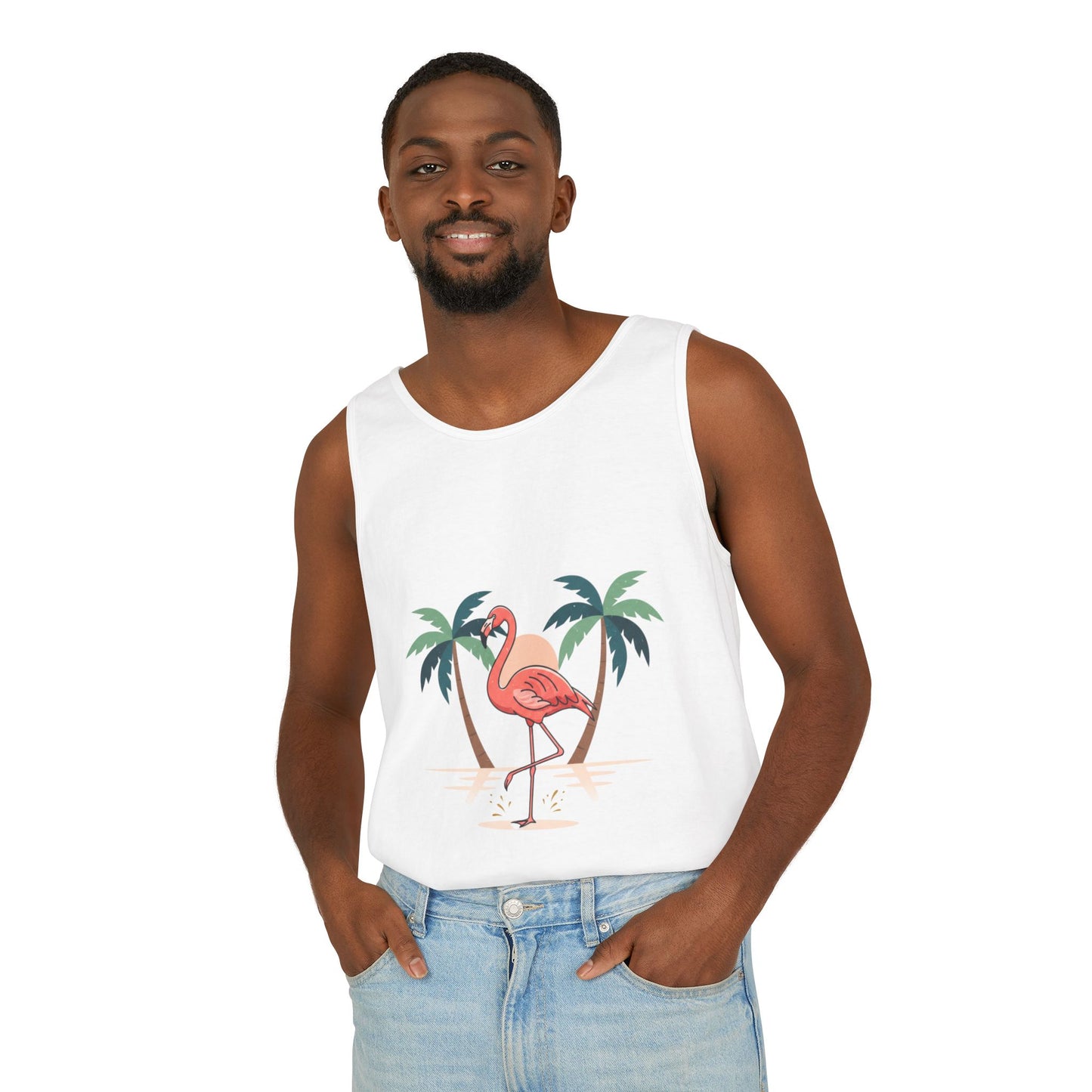 Flamingo Beach Tank Top — Tropical Palm Vacation Graphic Tank