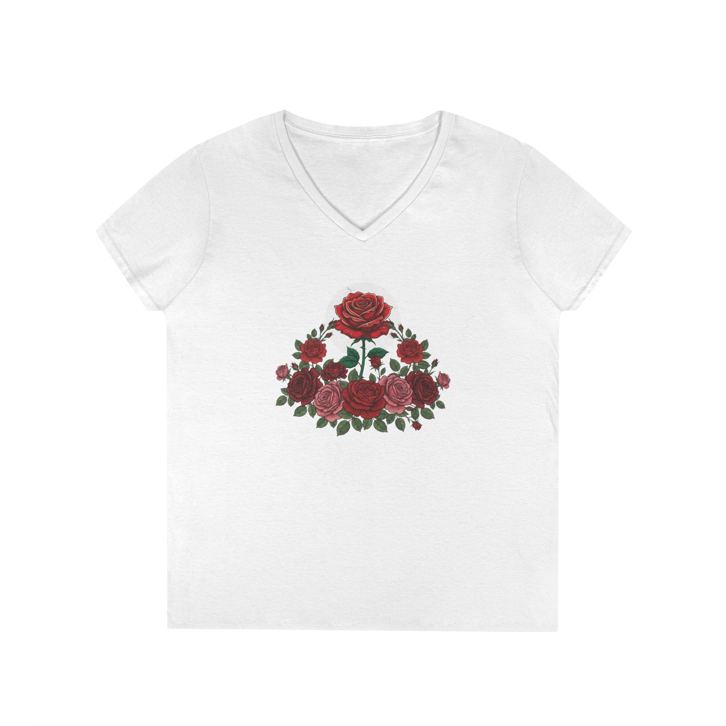Rose Bouquet V-Neck Tee — Floral Garden Ladies' T-Shirt