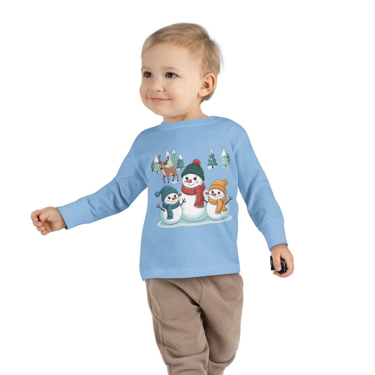 Toddler Long Sleeve Tee — Cute Snowman Family "Let It" Winter Holiday Shirt