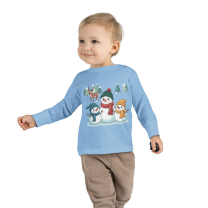 Toddler Long Sleeve Tee — Cute Snowman Family "Let It" Winter Holiday Shirt