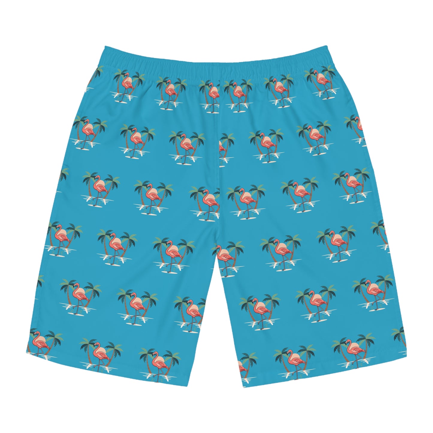 Board Shorts — Tropical Flamingo Palm Swim Trunks