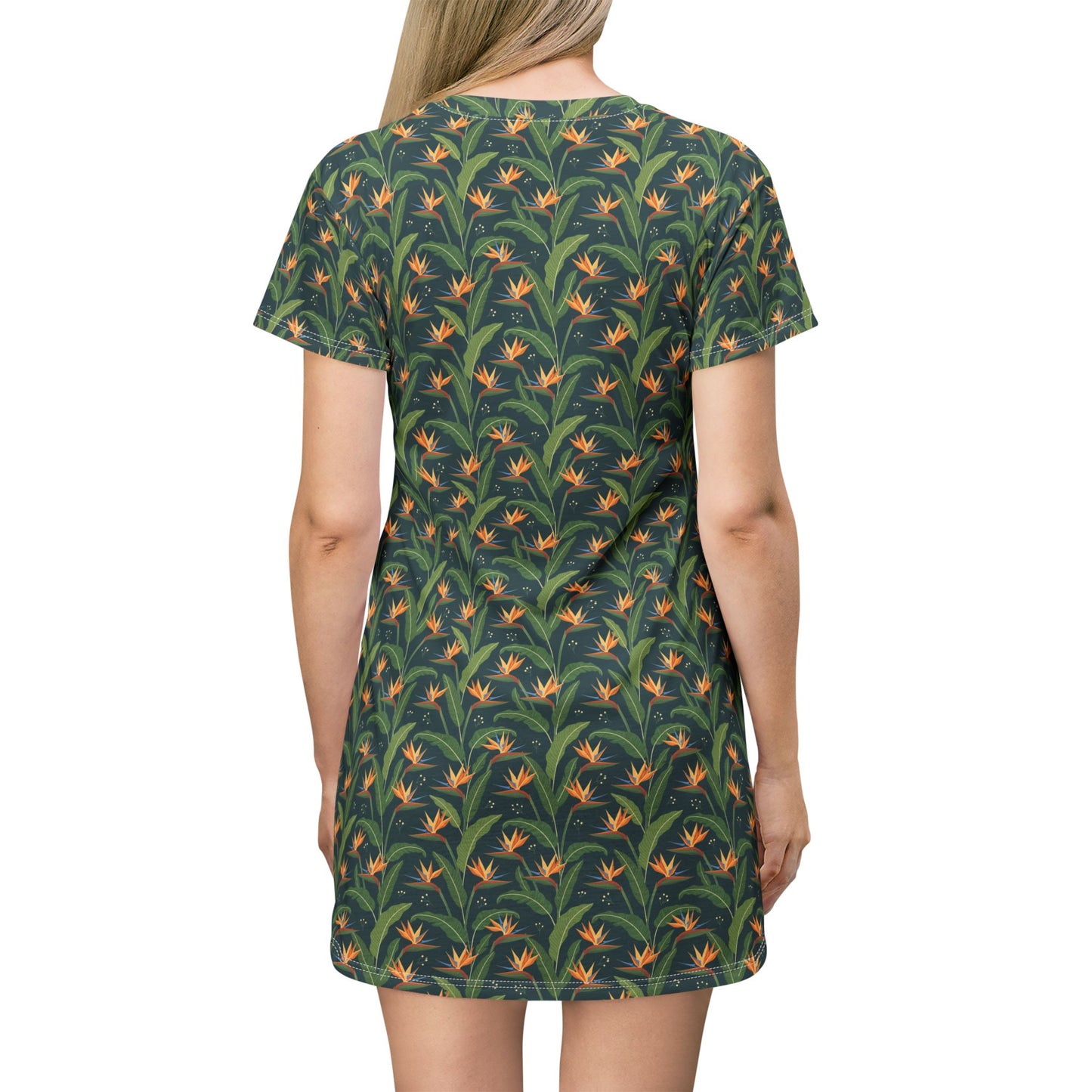 Bird of Paradise Floral T-Shirt Dress — Tropical All-Over Print